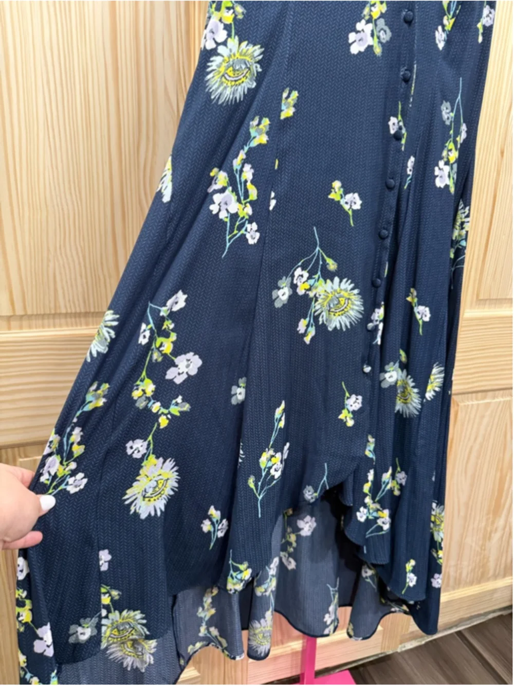 Free People Lost In You Floral High Low Midi Dress Navy Boho Large